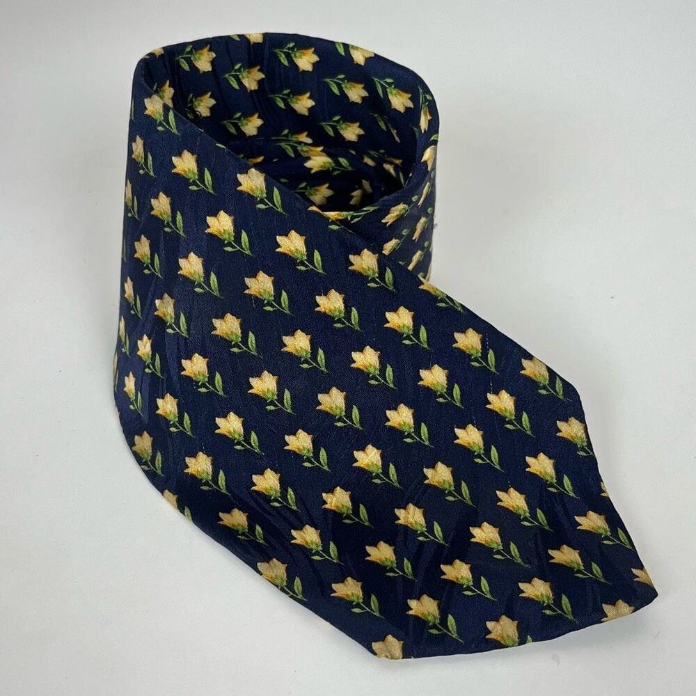 Umberto Rossi Floral Silk Men's Tie All Over Yellow Flowers Print Easter Garden